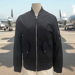 Womens Blk Bomber Jacket Small Quilted Light Sporty Urban Chic Edgy Grunge Zip